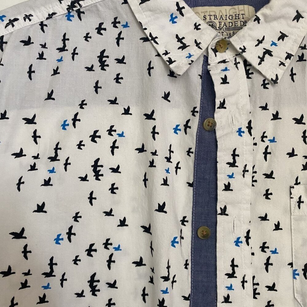 Straight Faded Men's Button Down Cotton Shirt Seagulls Short Sleeve Size Medium - Picture 2 of 5